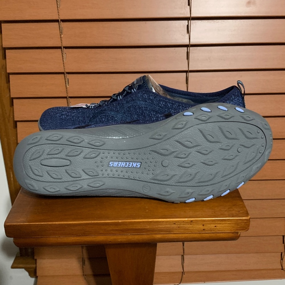 Skechers - Navy Knit Slip-On Sneakers. Wide Fit (10) - Picture 9 of 14